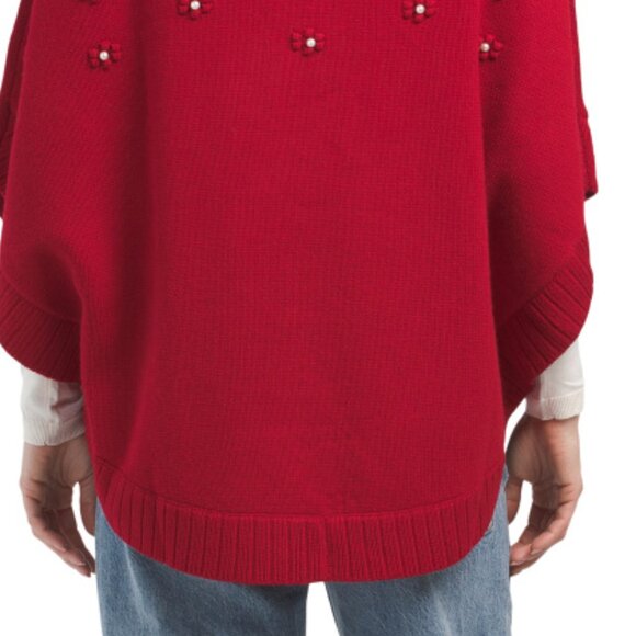 NEW HANNAH ROSE Merino Wool Faux Pearl Bobble Poncho ruby for women 764tn - Picture 4 of 4